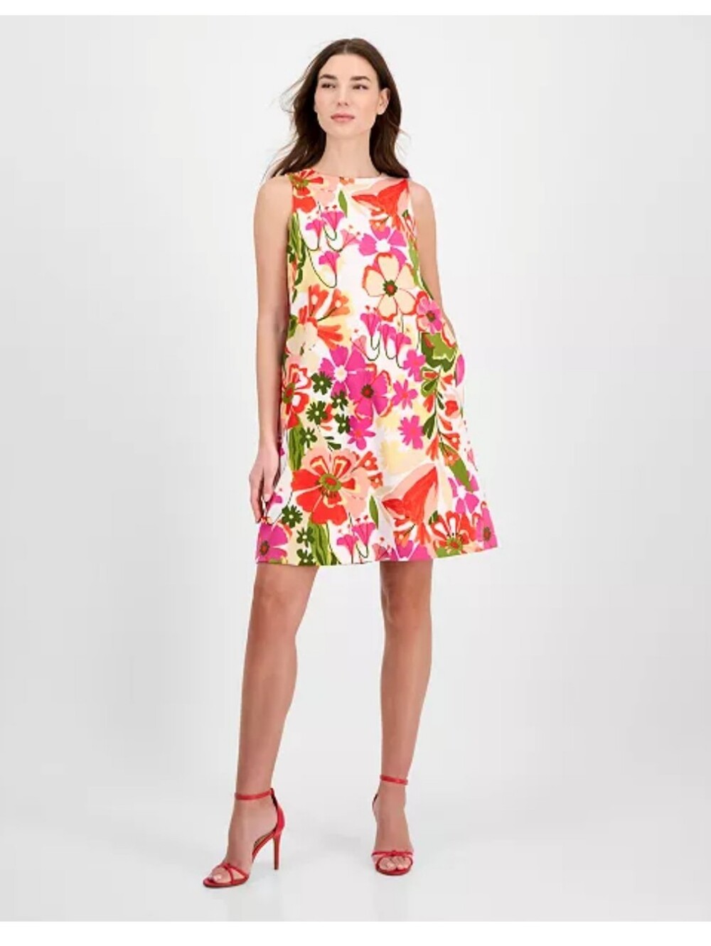 Anne Klein Floral Sheath Dress Size 8 Petite Pink Red Sleeveless NWT